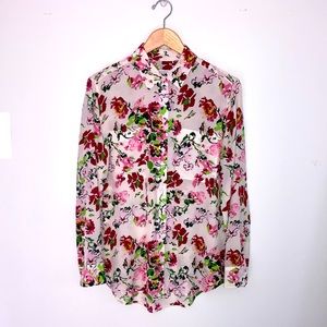 Women’s Equipment signature silk shirt - size Small - pink/green/yellow floral